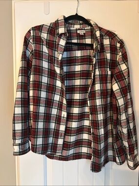 L.L. Bean Red, White & Black Plaid Button-Up Shirt, Petite MED